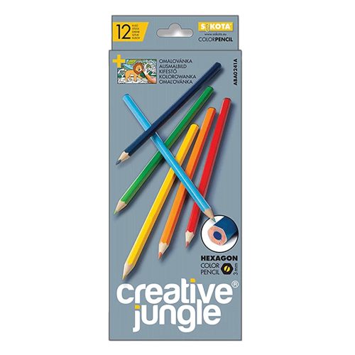 Színes ceruza CREATIVE JUNGLE grey hatszögletű 12 db/készlet kifestővel