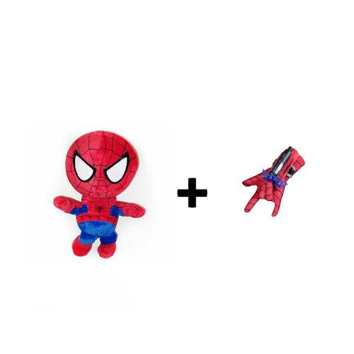 Plüss szuperhős Pókember figura + Pókember kesztyű, tapadókorongokkal