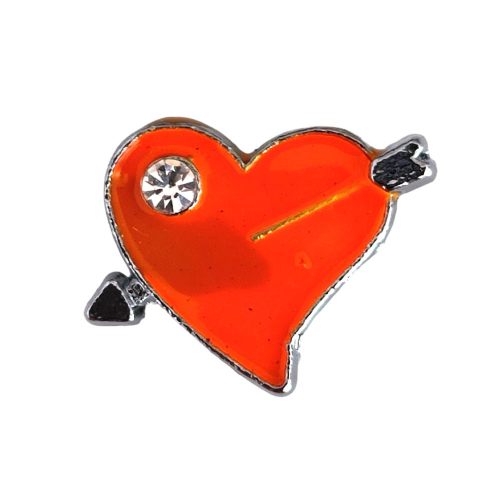 Nyíllal átlőtt szívecske Charm, névre szóló karkötőhöz- Narancs