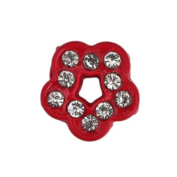   Virág, ezüst strasszkövekkel Charm, névre szóló karkötőhöz- Piros