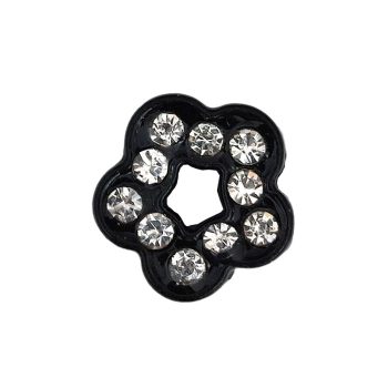   Virág, ezüst strasszkövekkel Charm, névre szóló karkötőhöz- Fekete