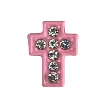   Kereszt, ezüst strasszkövekkel Charm, névre szóló karkötőhöz- Világos rózsaszín