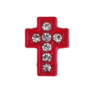   Kereszt, ezüst strasszkövekkel Charm, névre szóló karkötőhöz- Piros