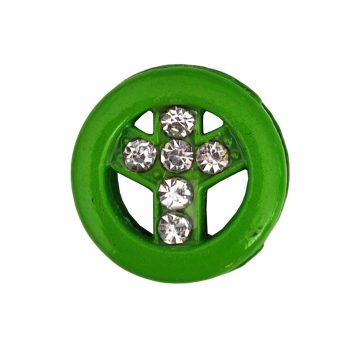   Béke szimbólum, ezüst strasszkövekkel Charm, névre szóló karkötőhöz- Zöld