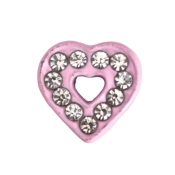   Szív, ezüst strasszkövekkel Charm, névre szóló karkötőhöz- Világos rózsaszín