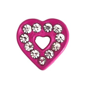   Szív, ezüst strasszkövekkel Charm, névre szóló karkötőhöz- Sötét rózsaszín