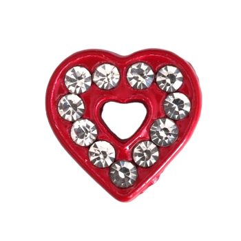   Szív, ezüst strasszkövekkel Charm, névre szóló karkötőhöz- Piros