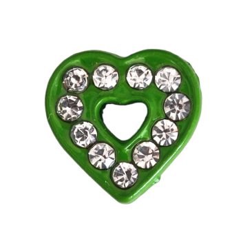   Szív, ezüst strasszkövekkel Charm, névre szóló karkötőhöz- Zöld