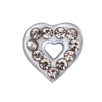   Szív, ezüst strasszkövekkel Charm, névre szóló karkötőhöz- Fehér