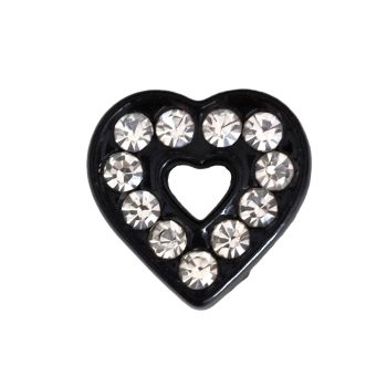   Szív, ezüst strasszkövekkel Charm, névre szóló karkötőhöz- Fekete