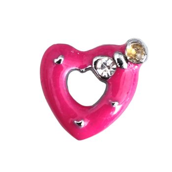   Szív, strasszkővel kirakott masnival Charm, névre szóló karkötőhöz- Sötét rózsaszín