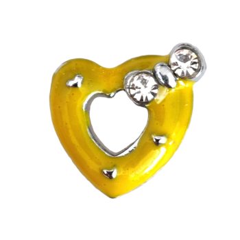   Szív, strasszkővel kirakott masnival Charm, névre szóló karkötőhöz- Citromsárga