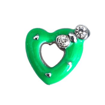   Szív, strasszkővel kirakott masnival Charm, névre szóló karkötőhöz- Zöld