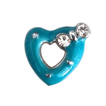   Szív, strasszkővel kirakott masnival Charm, névre szóló karkötőhöz- Kék