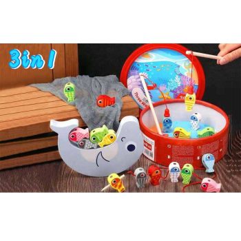   3 az 1-ben fa fejlesztő játék, egyensúlyózó, horgászó, formafűző 