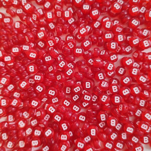 Színes kör Betűs Gyöngy fehér betűkkel (7 mm, Műanyag) B-betű, 1-db