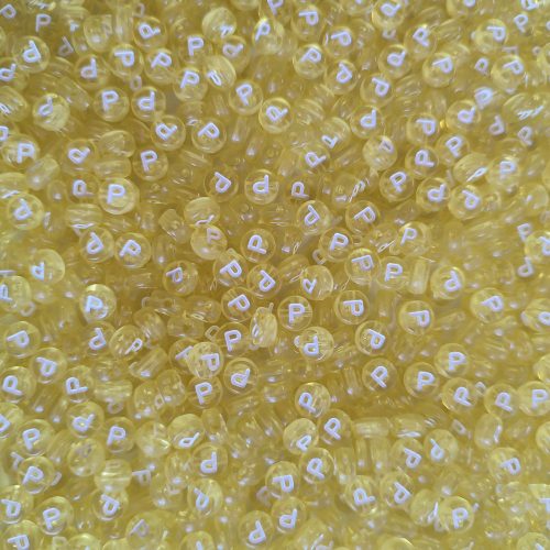 Színes kör Betűs Gyöngy fehér betűkkel (7 mm, Műanyag) P-betű, 1-db