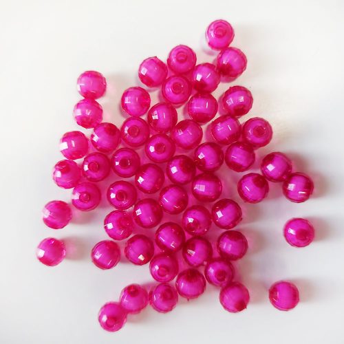 Gömb gyöngy soklapú sötét rózsaszín, fehér belsővel (8mm, Műanyag) 20g/csomag