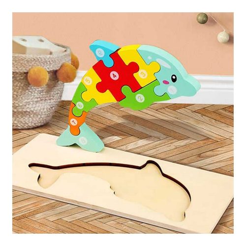 Montessori 3D fa kirakós, puzzle Delfin