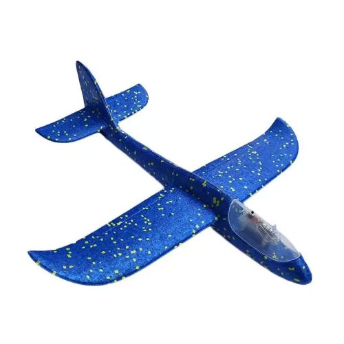Játék hungarocell repülőgép világító fülkével kék 47 cm