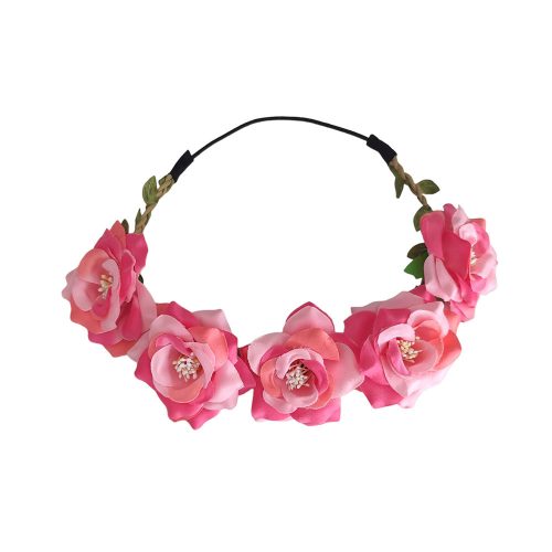 Virágos hajdísz- Világos rózsaszín szivárvány rózsás gumis hajpánt