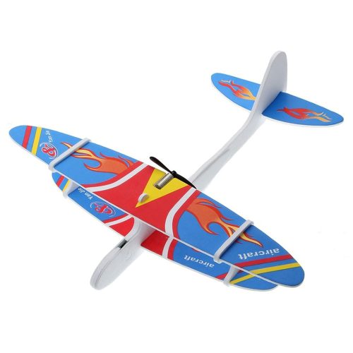 Vitorlázórepülőgép, propellerrel és LED lámpával, USB töltés, 28cm kék