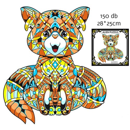 Fából készült Róka puzzle, 3D, 150 db 28x25 cm felnőtteknek és gyerekeknek