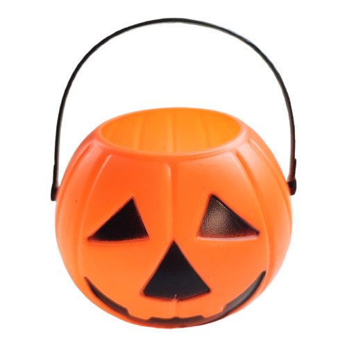 Halloween-i műanyag tök lámpás, kosár 8 x 10 cm