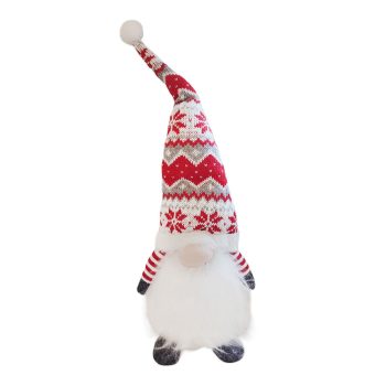   Karácsonyi skandináv manó nagyszakállú, kötött sapkás 50 cm- Piros