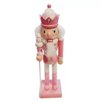   Karácsonyi Diótörő Figura, rózsaszín őr bottal 25,5 cm