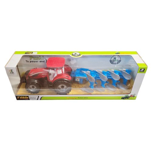 Játék traktor ekével 43 cm