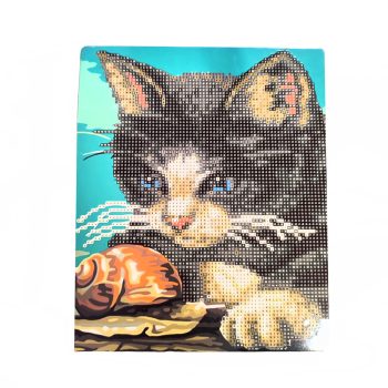 Gyémánt mozaik hímzés -Cica és csiga 21x25 cm