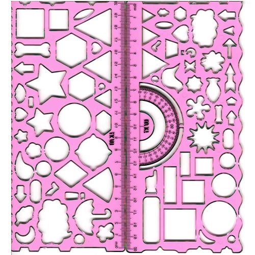 Rajzsablon alakzatokkal és formákkal 20,5 cm rózsaszín 2db-os