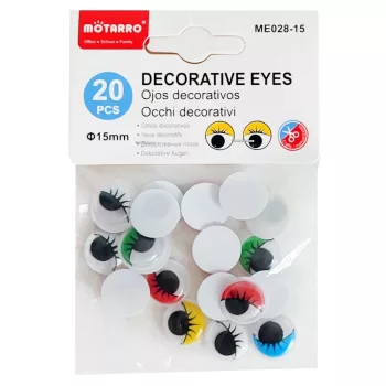   Mozgó szem kör alakú színes Szempillás 15mm-es 20db/csomag