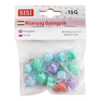 Színes szív gyöngy átlátszó burkolattal 15g/csomag