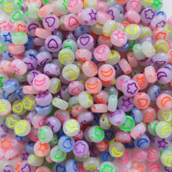   Szív, hold, csillag neon kör Gyöngy (7 mm, Műanyag) 20g/csomag