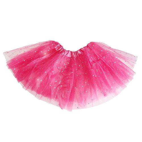 Tüll szoknya Tütü sötét rózsaszín csillagos glitterrel ~30 cm