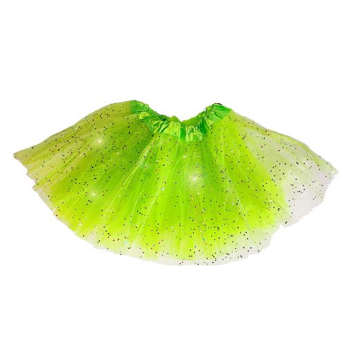 Tüll szoknya Tütü neon zöld, színes glitterrel ~30 cm
