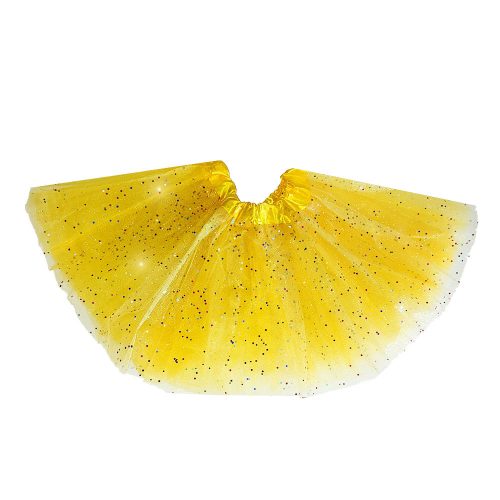 Tüll szoknya Tütü sárga, színes glitterrel ~30 cm