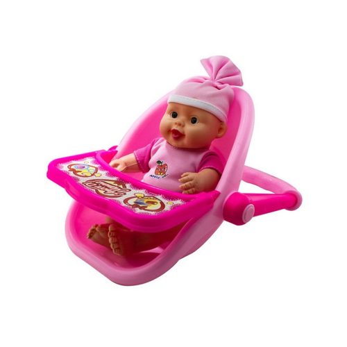 Játék baba rózsaszín bébi hordozóban