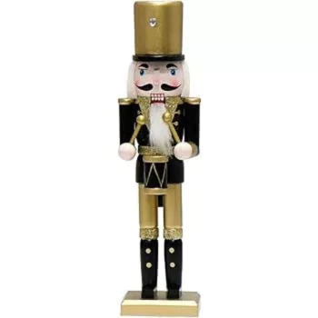   Karácsonyi diótörő csillámos figura fekete-arany őr dobbal 25cm