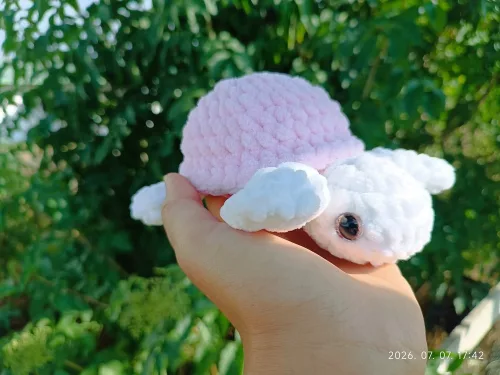 Kézzel horgolt plüss teknős – Rózsaszín 17 cm