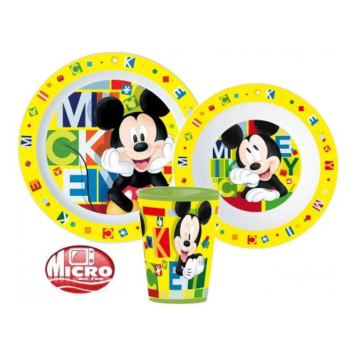 Disney Mickey étkészlet, micro műanyag szett 260 ml pohárral