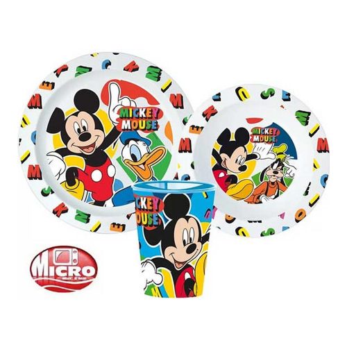 Disney Mickey egér és barátai étkészlet, micro műanyag szett 260 ml pohárral