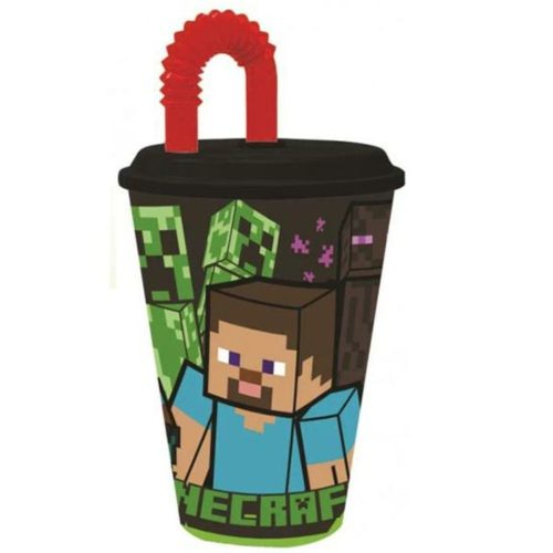 Minecraft szívószálas pohár, műanyag 430ml
